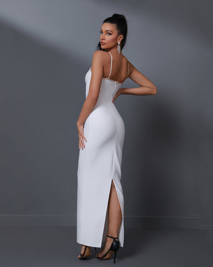 LLstyle White Contrast Mesh Panel Maxi Dress