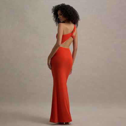 LLstyle Red One Shoulder Cut Out Maxi Dress