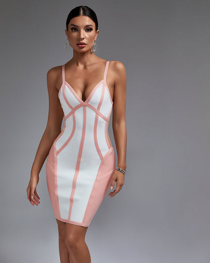 LLstyle White & Blush Paneled Bodycon Mini Dress
