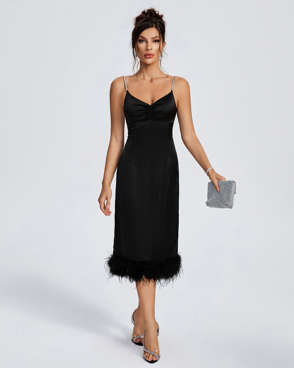 LLstyle Black Midi Dress with Feather Hem