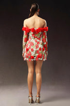 Floral Appliqué Off-Shoulder Mini Dress