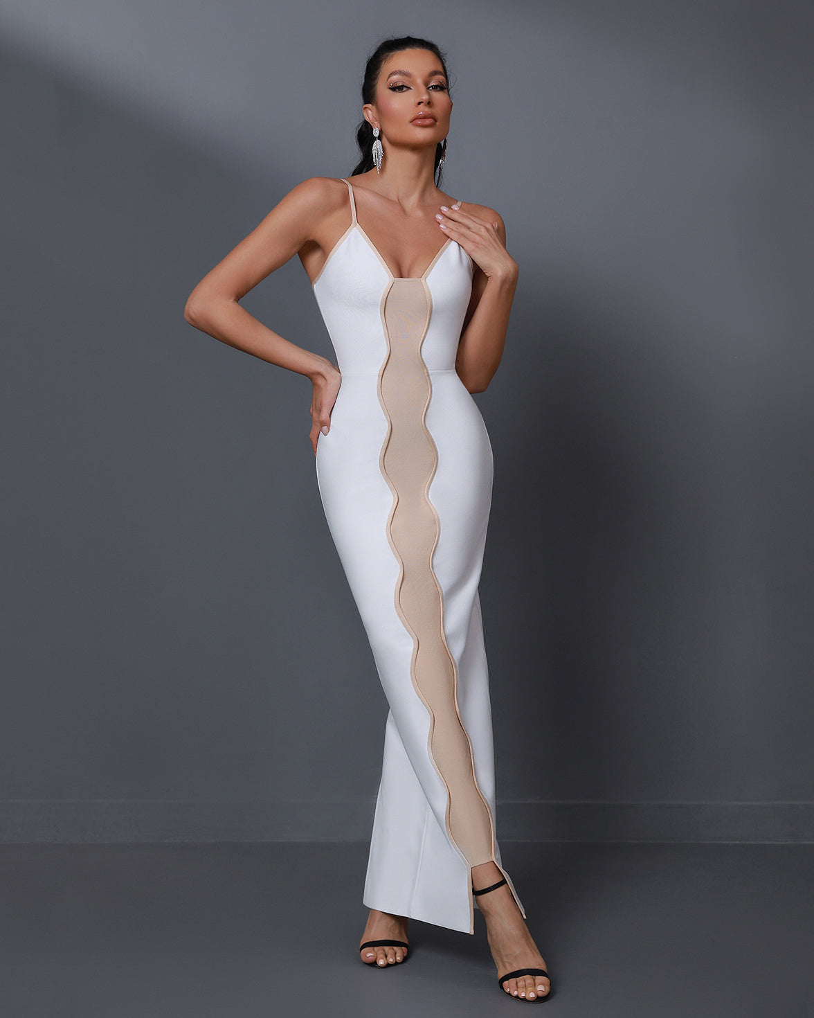 LLstyle White Contrast Mesh Panel Maxi Dress