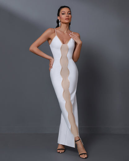 LLstyle White Contrast Mesh Panel Maxi Dress