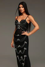 Ivory Crystal Chainl Maxi Dress