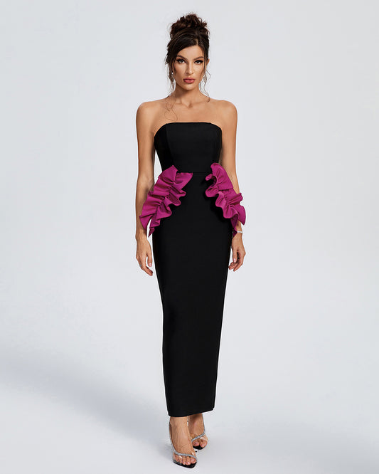 LLstyle Red 3D Rose Cut-Out Gown