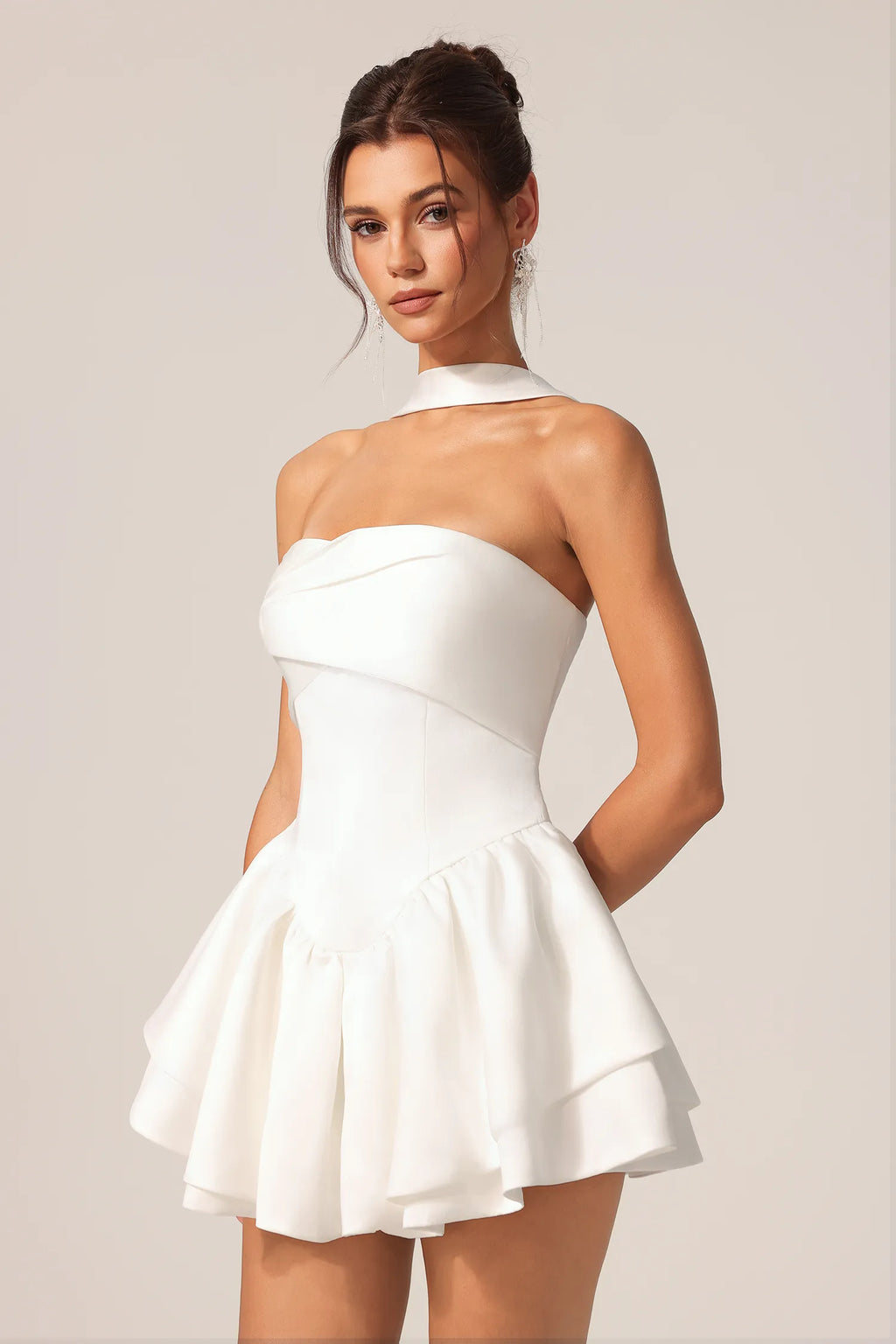 Lennox  White Strapless Ruffle Mini Dress