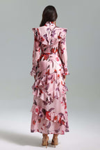 Ashlyn Floral Ruffle High-Neck Maxi Dress