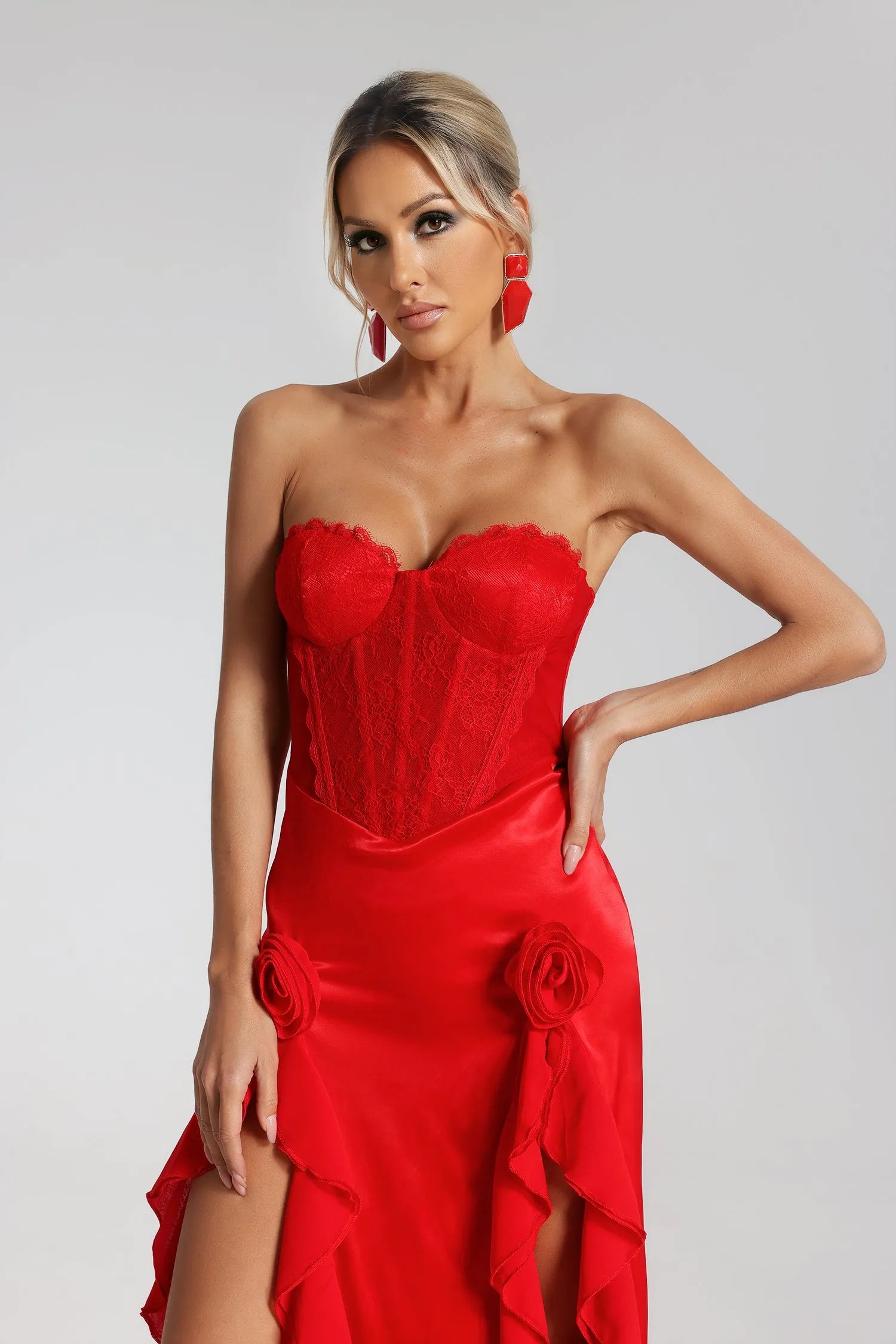 LLstyle Strapless Lace Corset Maxi Dress