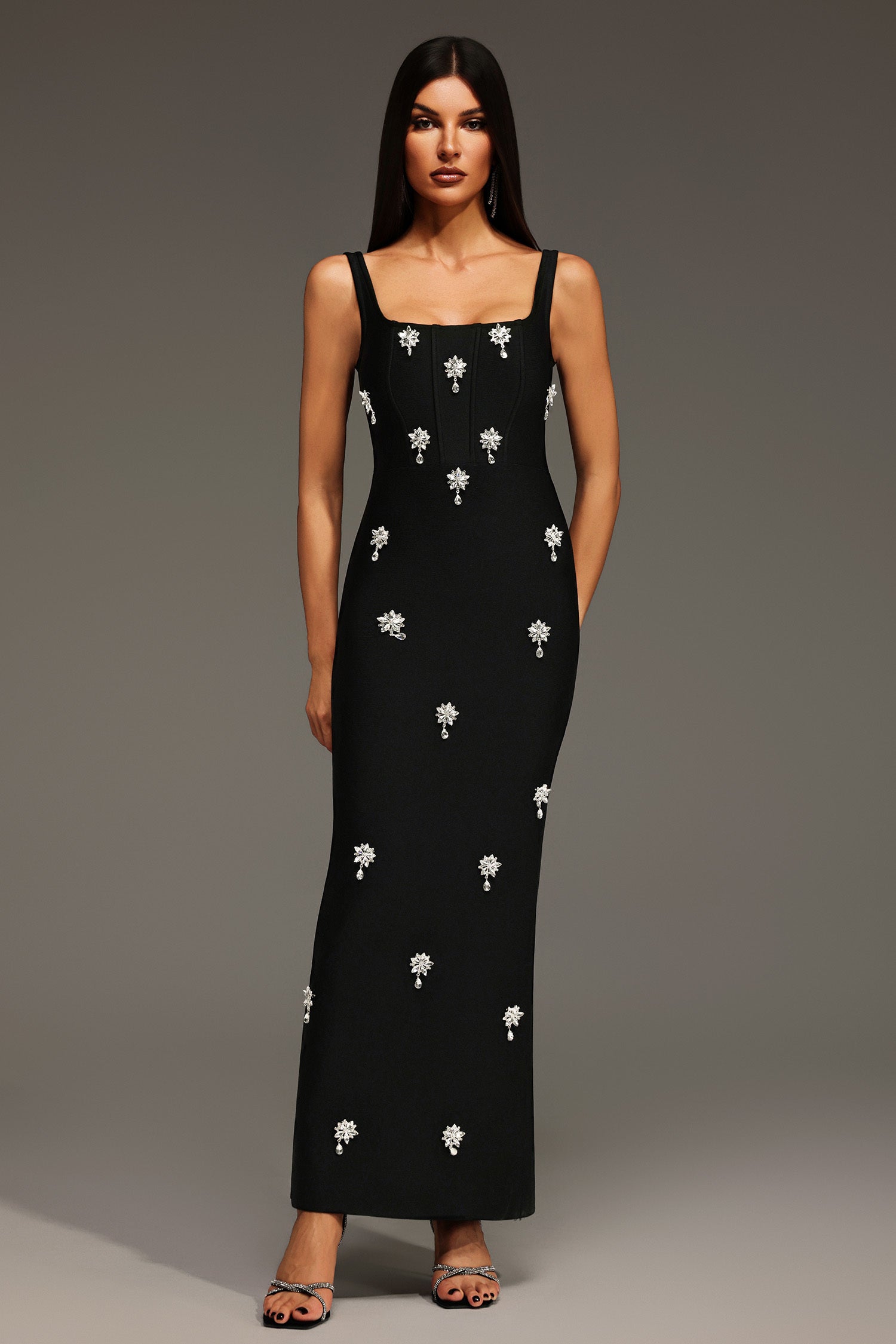 LLstyle Black Embellished Sleeveless Maxi Dress