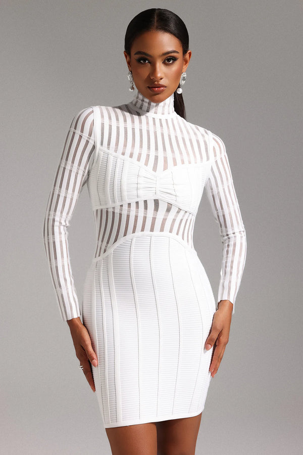 Llstyle Sheer Striped Bandage Mini Dress