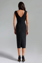 Marley Feather-Trim V-Neck Midi Dress