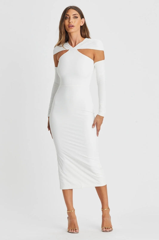 LLstyle White Cutout Midi Dress