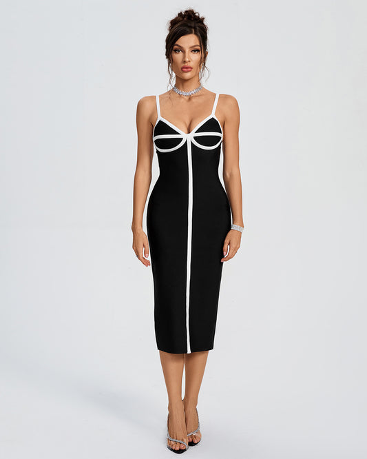 LLstyle Black and White Contrast Midi Dress