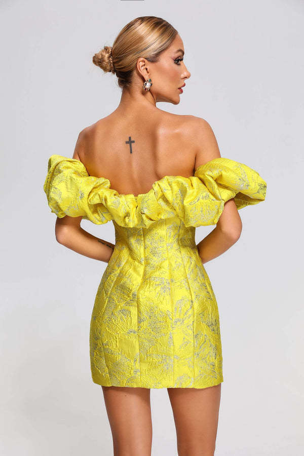 LLstyle Yellow Off-Shoulder Ruffle Mini Dress