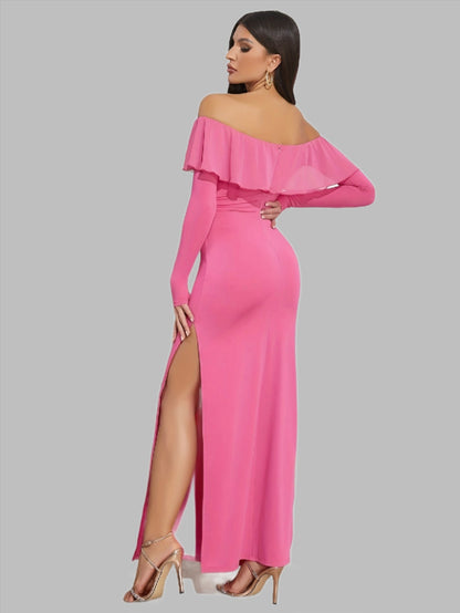 LLstyle Off Shoulder Long Sleeve Solid Color Dress