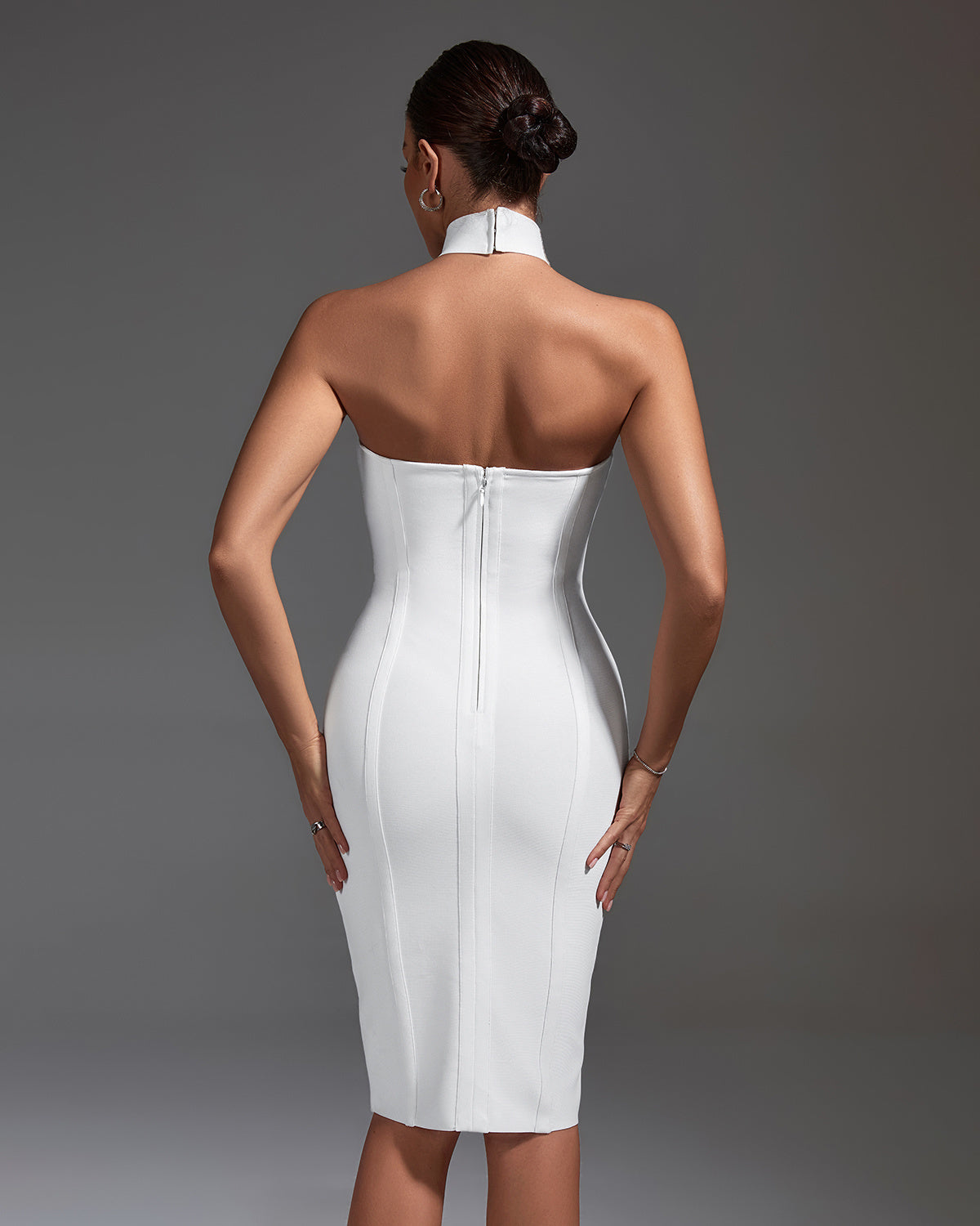 LLstyle White Choker Neck Bodycon Dress