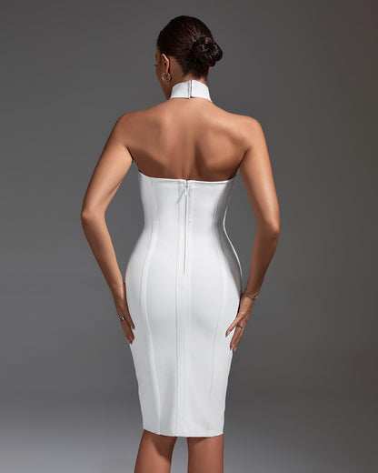 LLstyle White Choker Neck Bodycon Dress