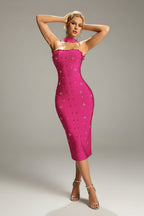 Fuchsia Crystal Choker Maxi Dress