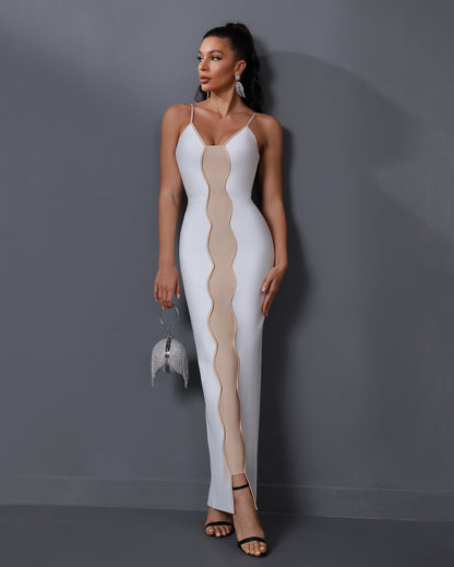 LLstyle White Contrast Mesh Panel Maxi Dress