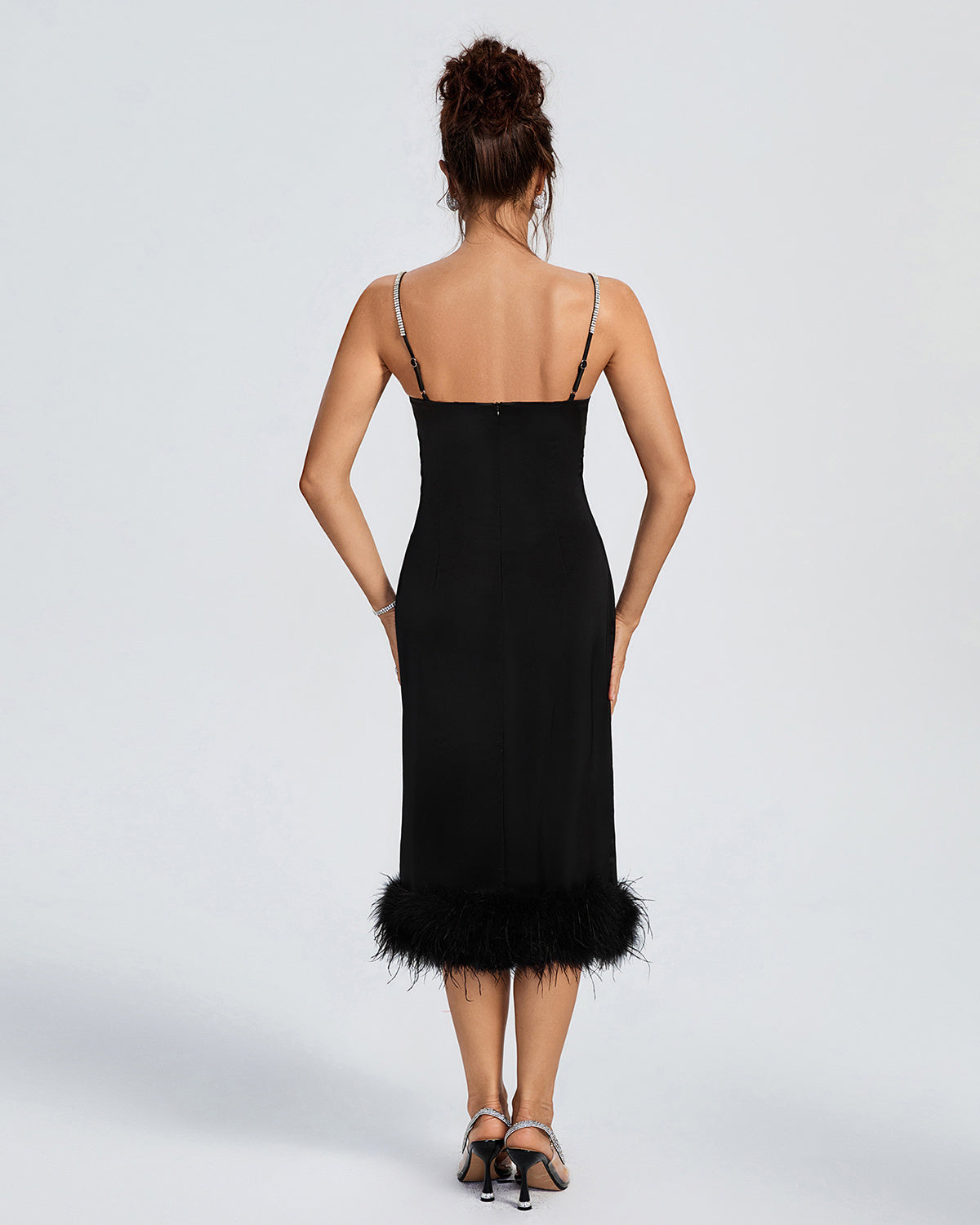 LLstyle Black Midi Dress with Feather Hem