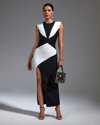 LLstyle Black and White Geometric Midi Dress
