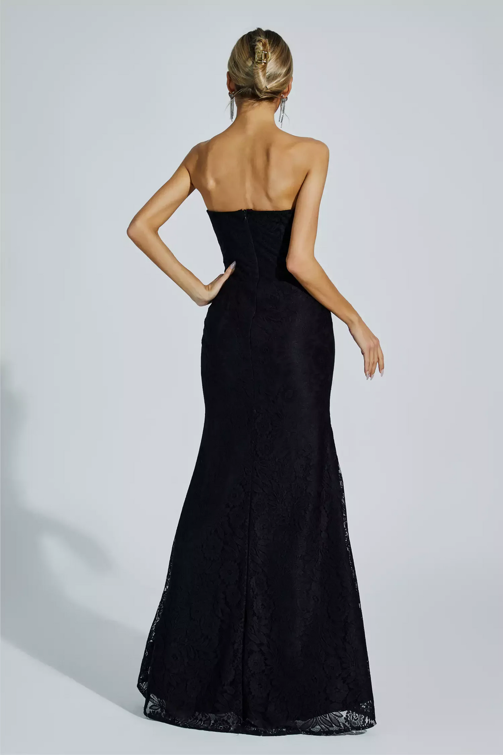 LLstyle Black Strapless Embellished Evening Gown