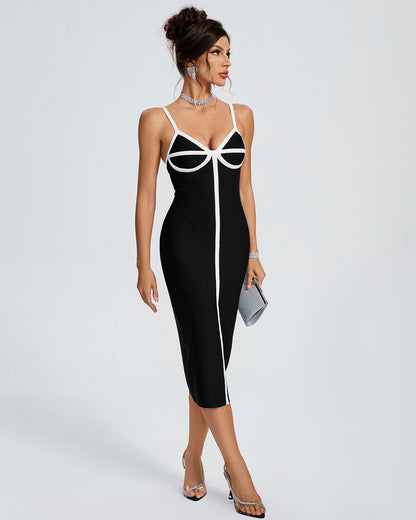 LLstyle Black and White Contrast Midi Dress