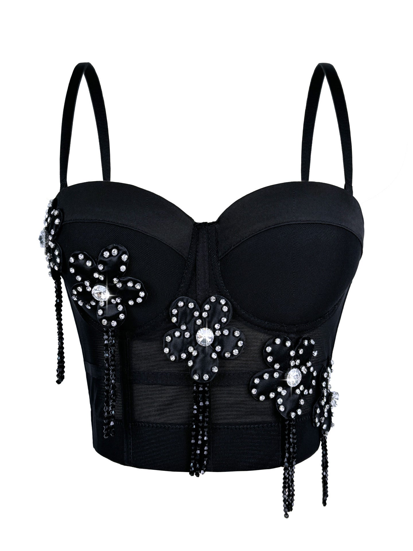 Llstyle Black Sheer Rhinestone Corset Top