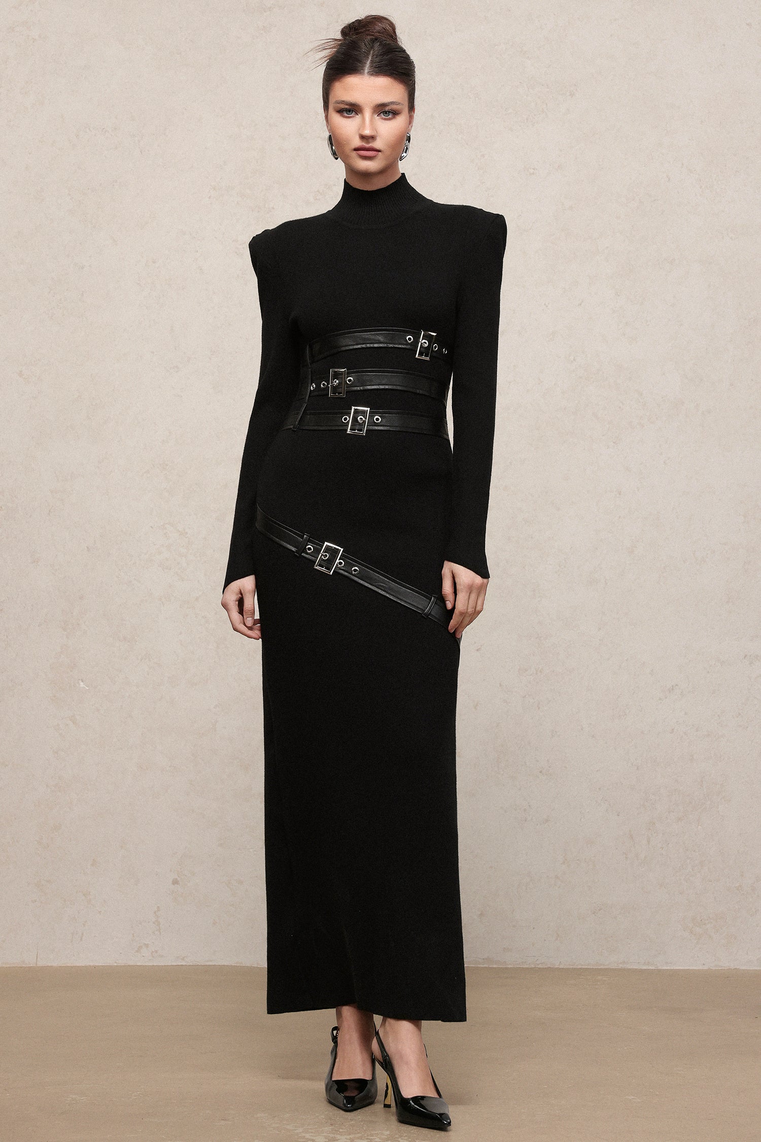 LLstyle Black Buckled Maxi Dress
