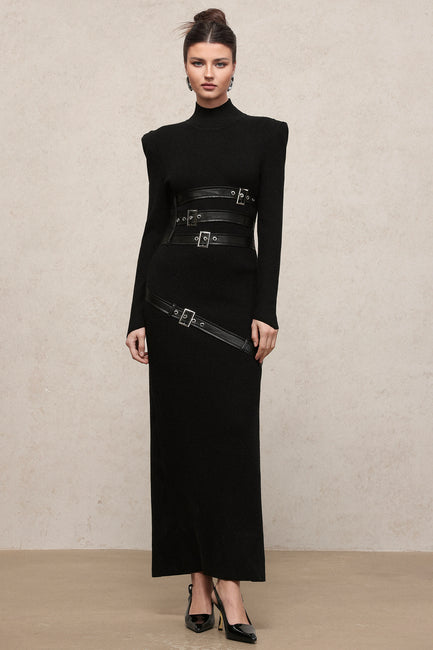 LLstyle Black Buckled Maxi Dress