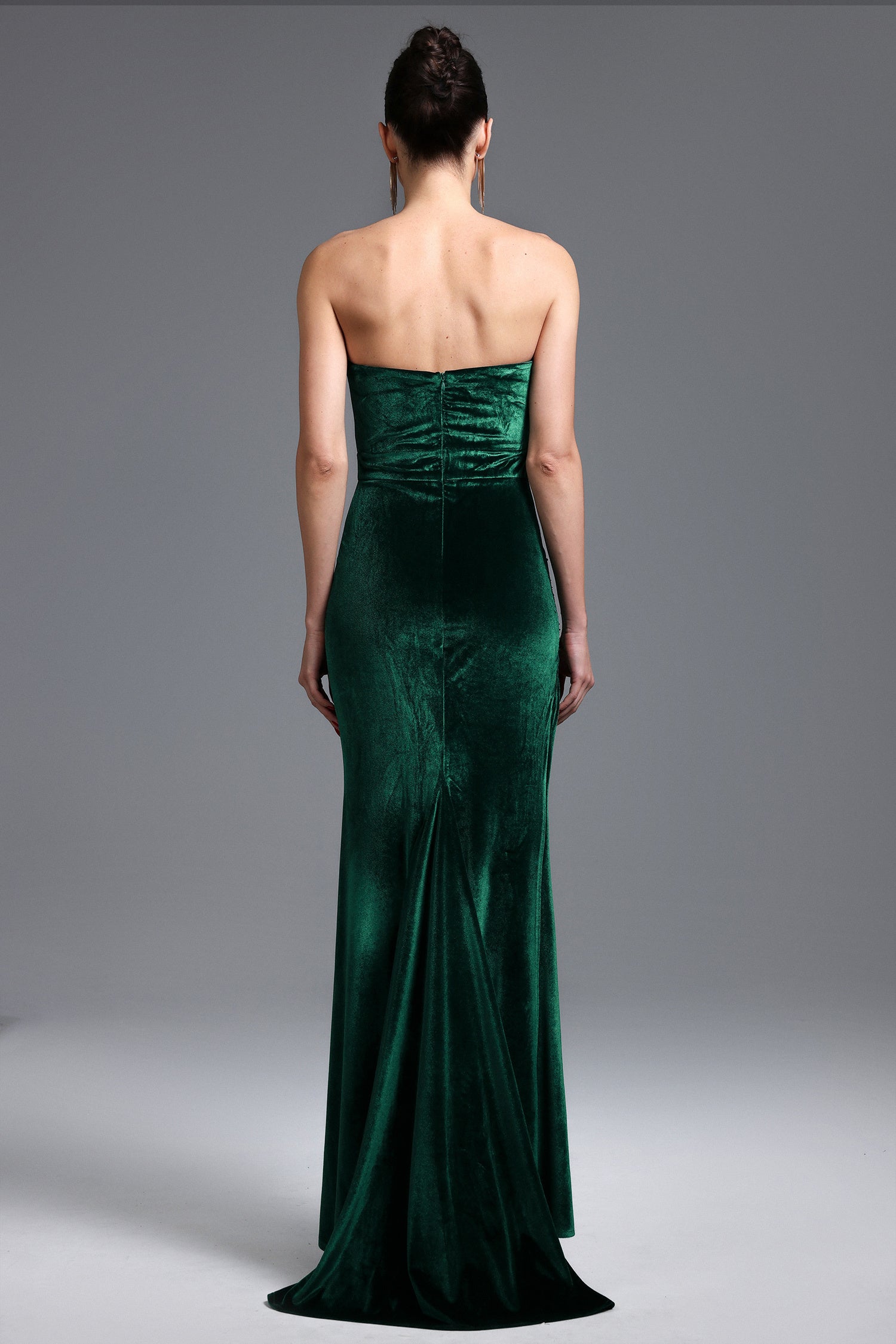LLstyle Strapless Velvet Gown with Sequin Panel & High Slit