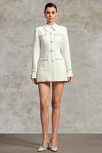 Valenciah White Tweed Long-Sleeve Mini Dress