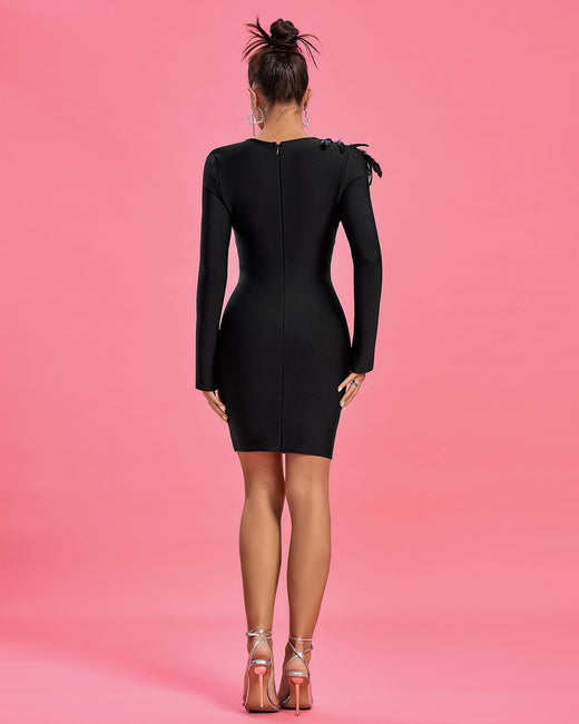 LLstyle Feather-Detail Bodycon Mini Dress