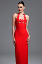 Layla Red Scalloped Halter Cut-Out Maxi Dress