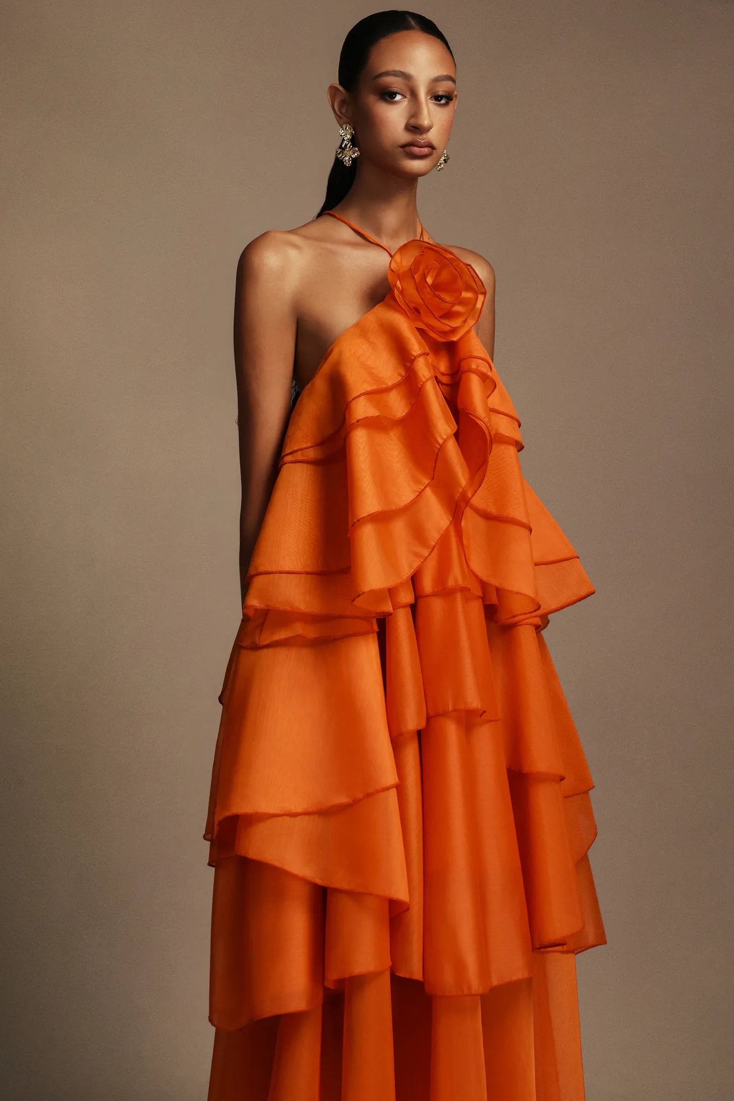 LLstyle Floral Halter Ruffled Maxi Dress