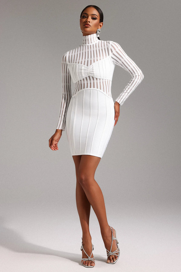 Llstyle Sheer Striped Bandage Mini Dress