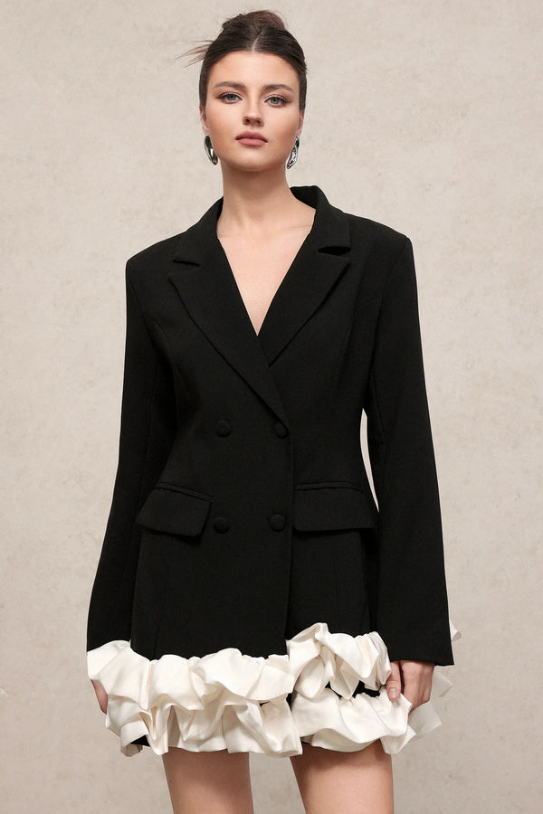 LLstyle Black Blazer Mini Dress with Ruffle Hem