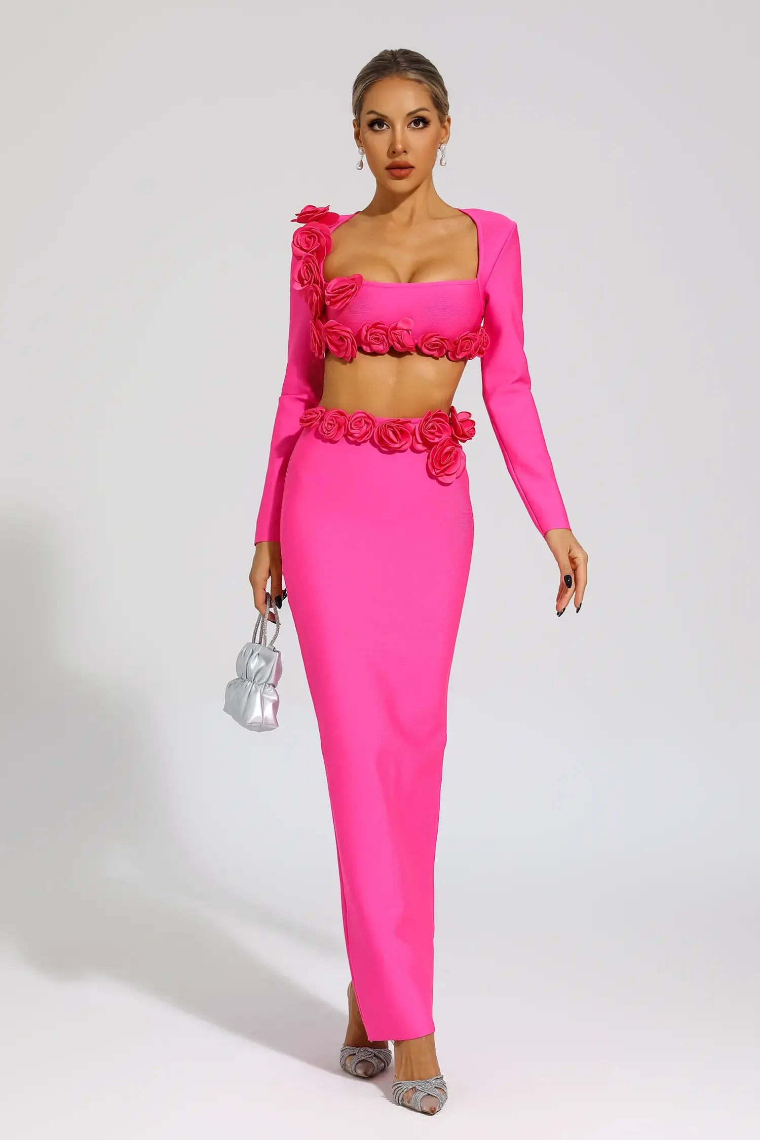 Emily Pink 3D Rose Cut-Out Gown
