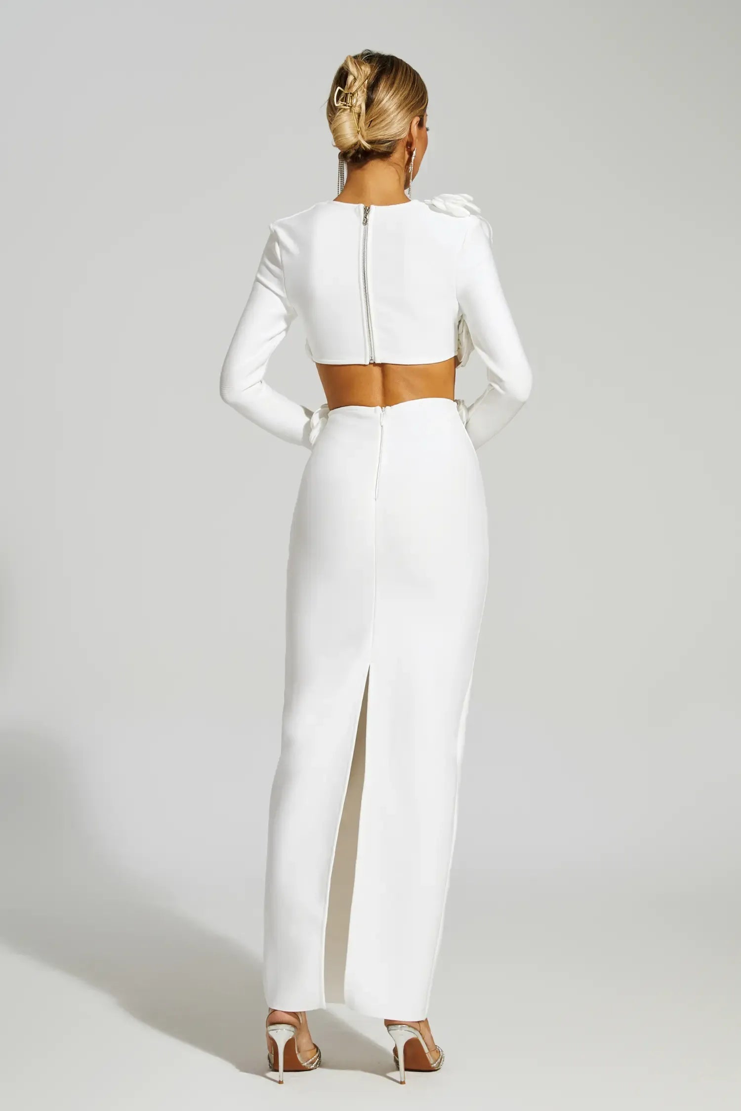 LLstyle Floral Deep V-Neck Long Sleeve Bandage Party Dress