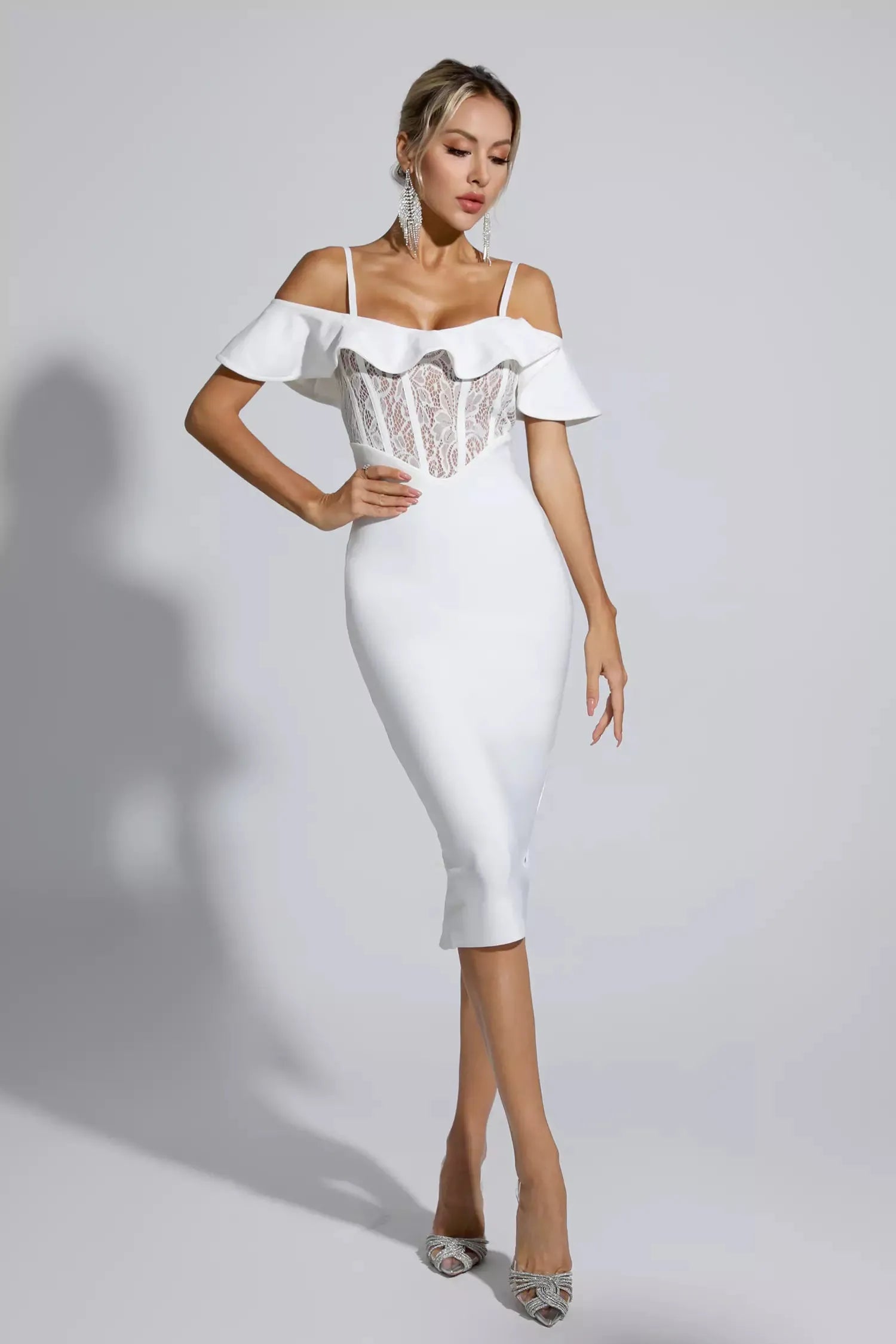 LLstyle Off-Shoulder Lace Corset Midi Dress
