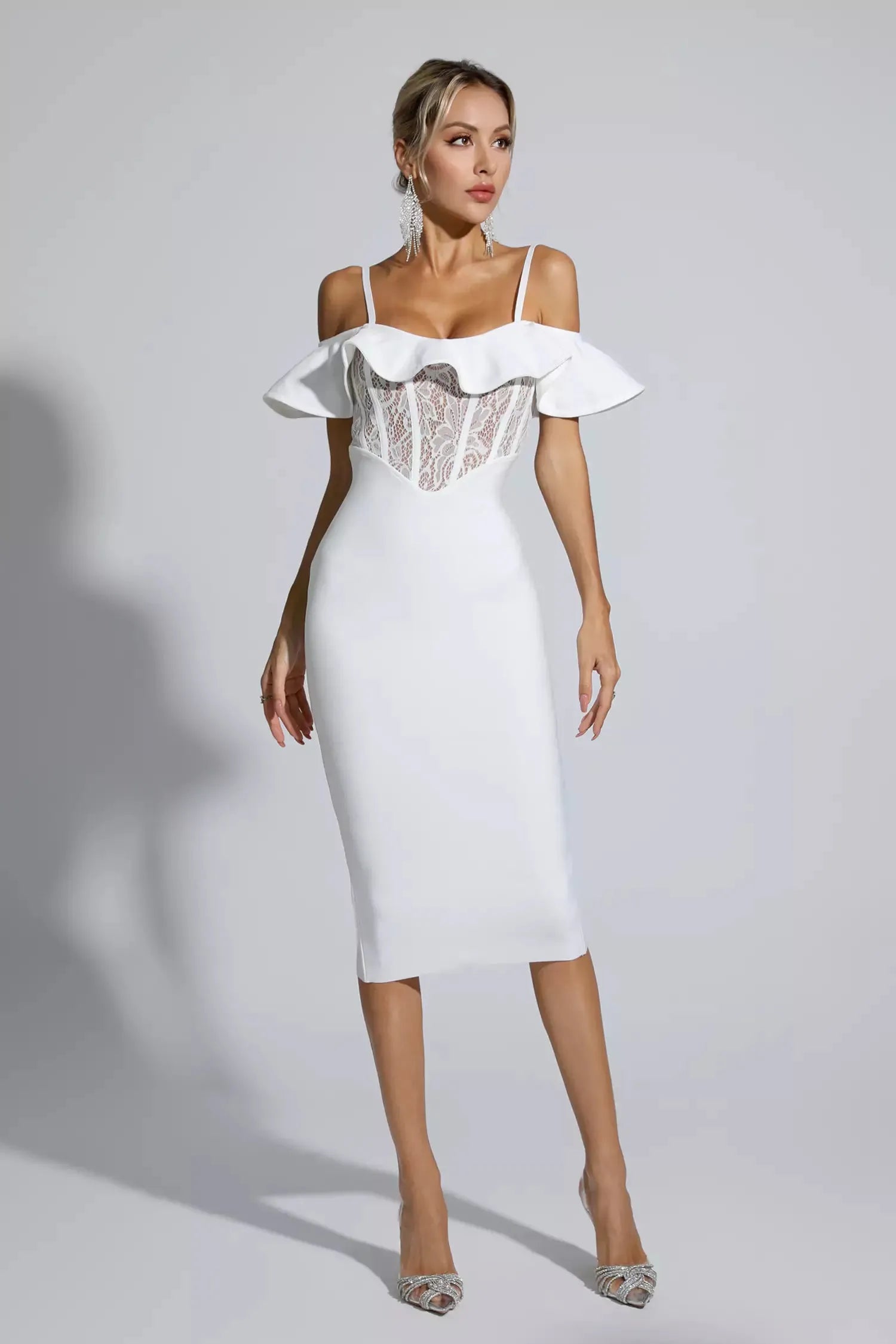 LLstyle Off-Shoulder Lace Corset Midi Dress