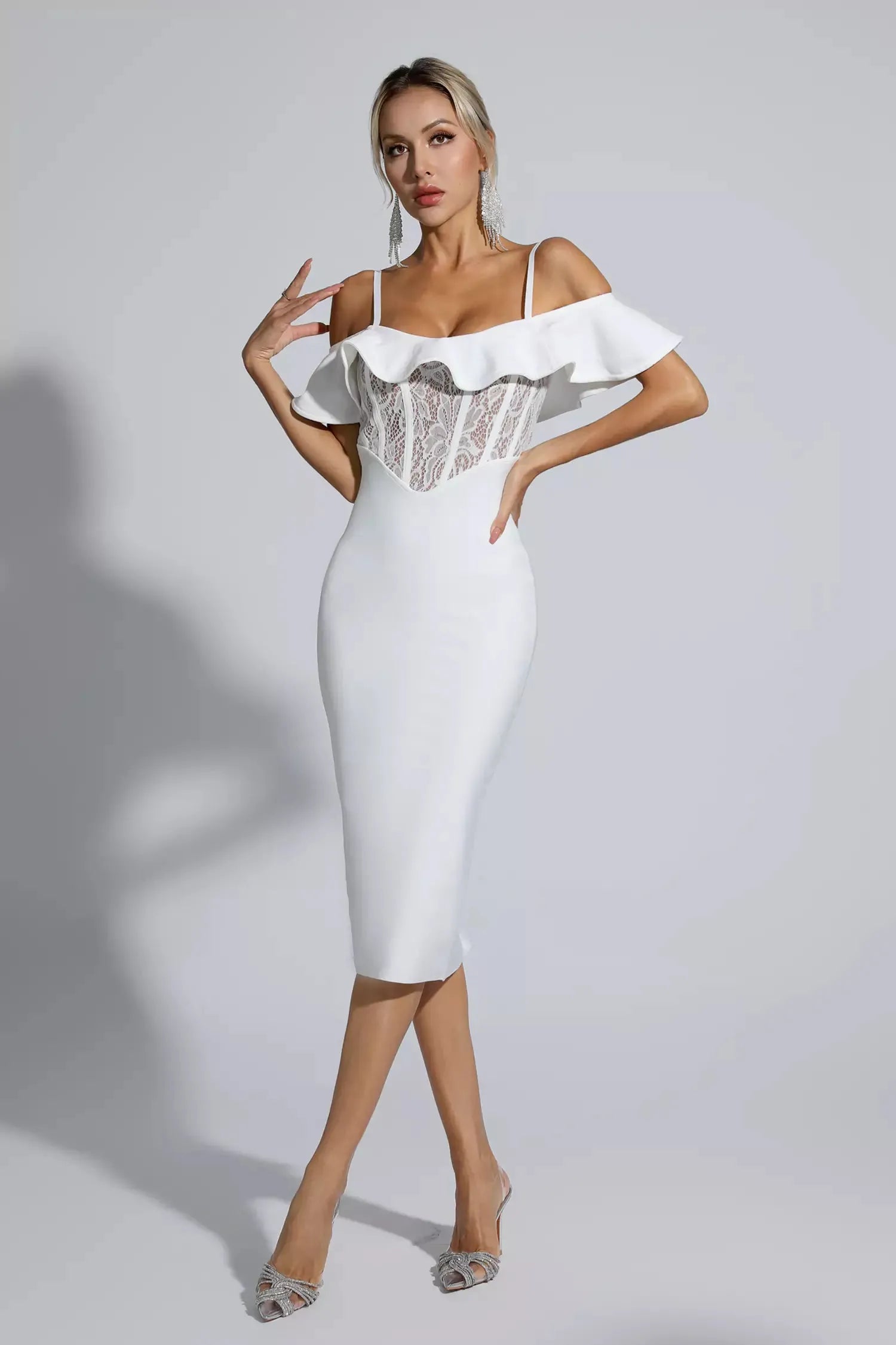 LLstyle Off-Shoulder Lace Corset Midi Dress