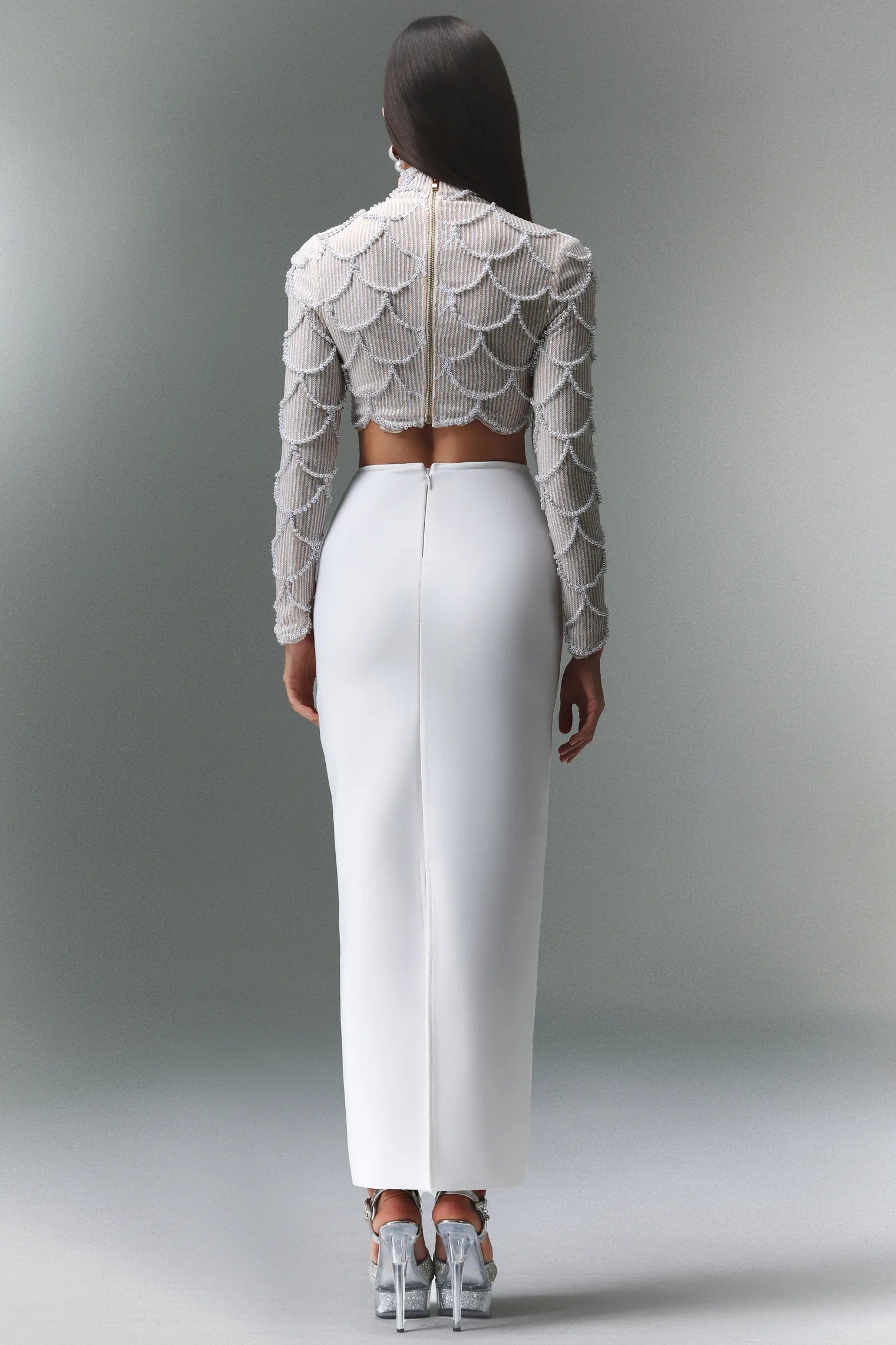 LLstyle Pearl-Embellish Top & Maxi Skirt Set