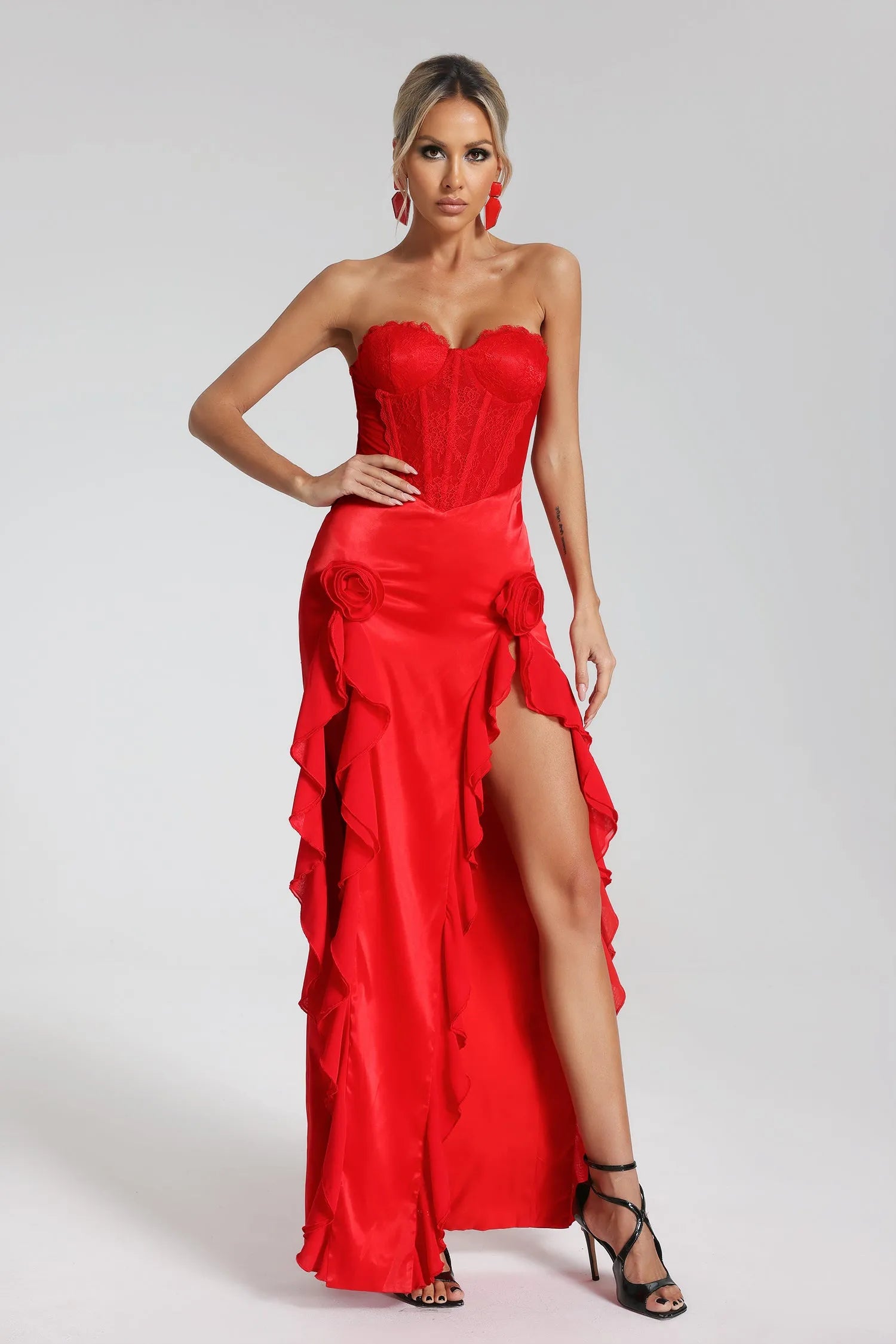 LLstyle Strapless Lace Corset Maxi Dress