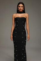 Capri Crystal Choker Strapless Maxi Dress