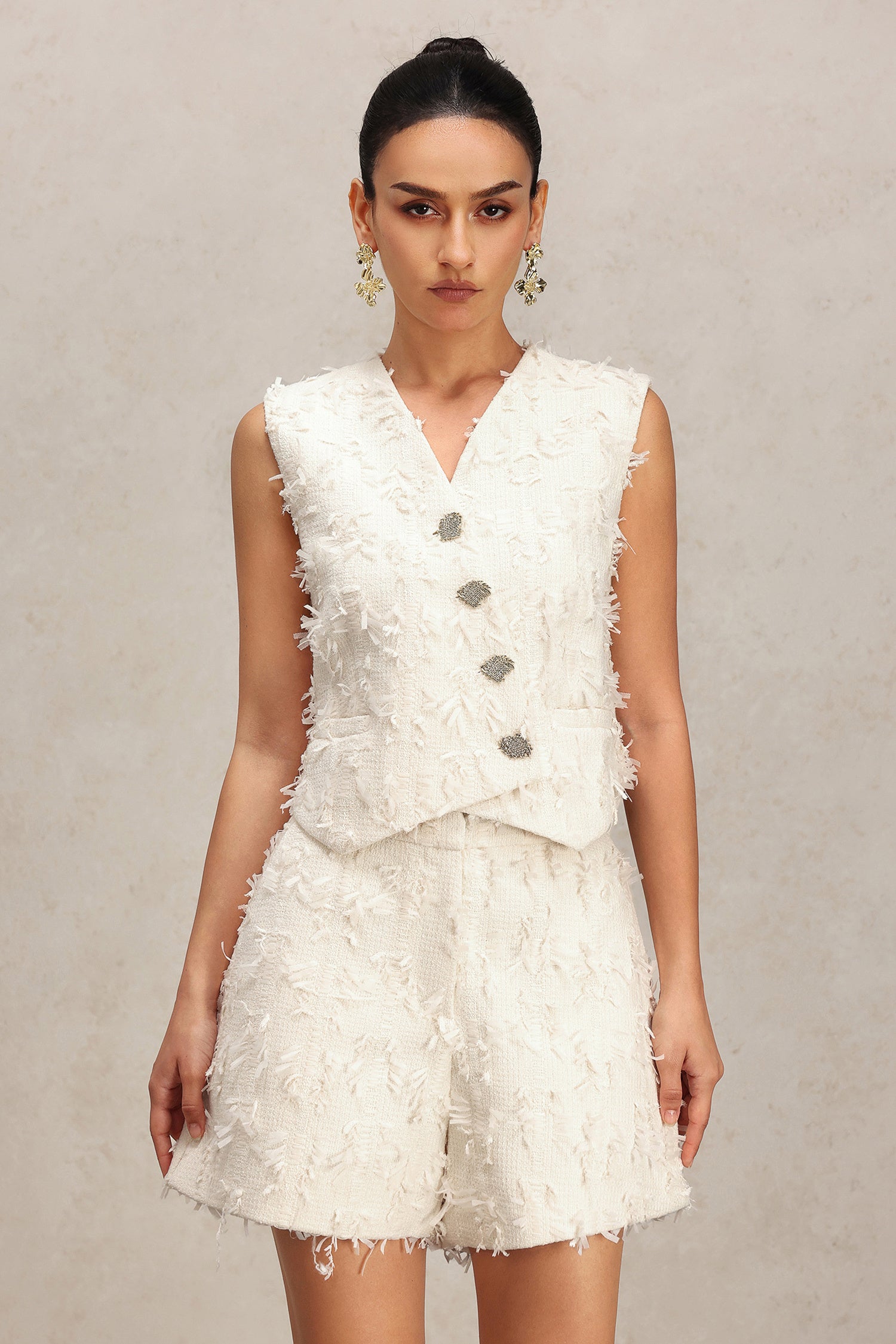 LLstyle Textured Tweed Vest & Shorts Set