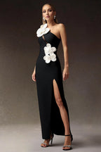 Harpe One-Shoulder Floral Appliqué Gown