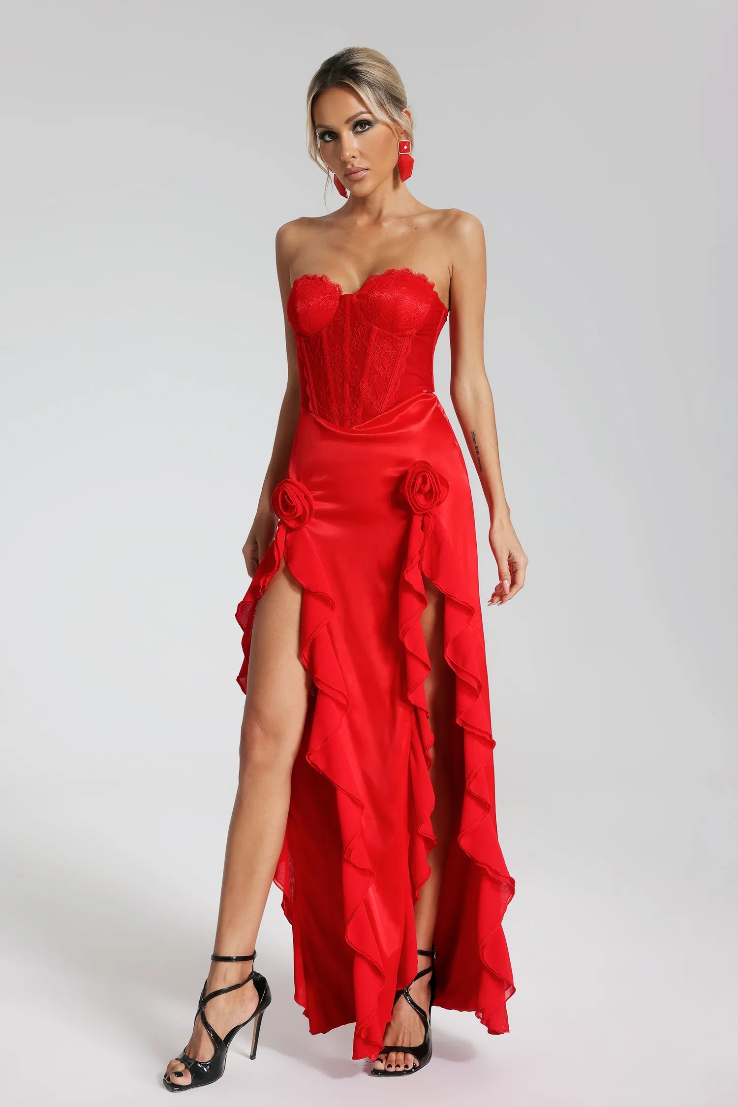 LLstyle Strapless Lace Corset Maxi Dress