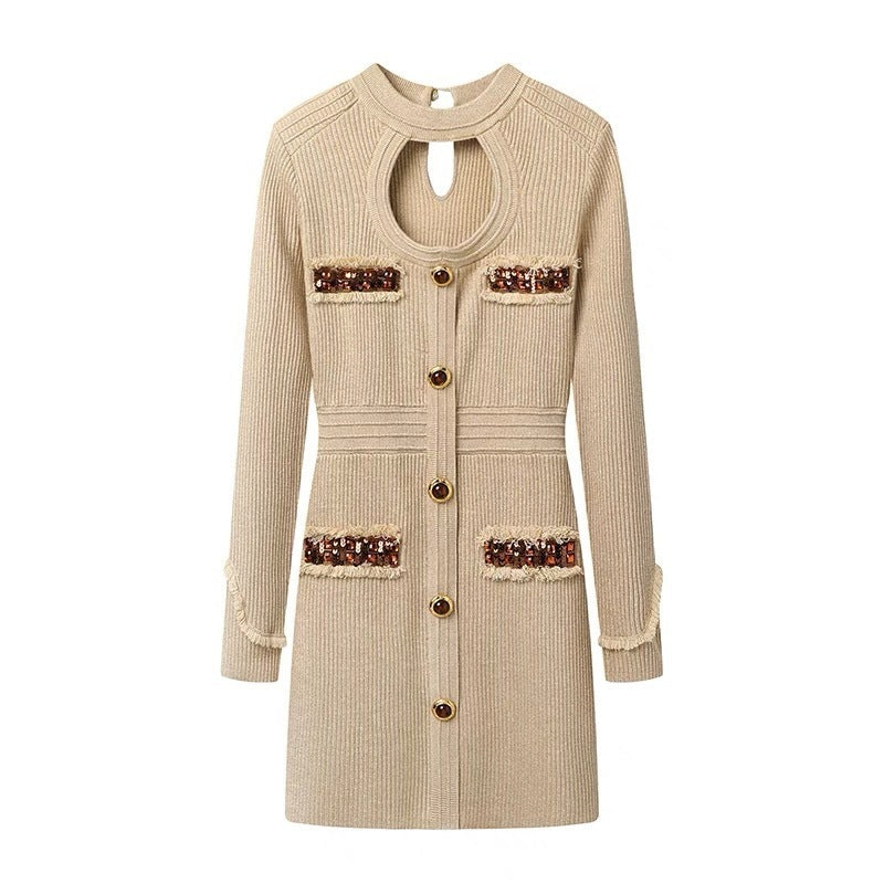 LLstyle Ribbed Knit Button-Front Mini Dress