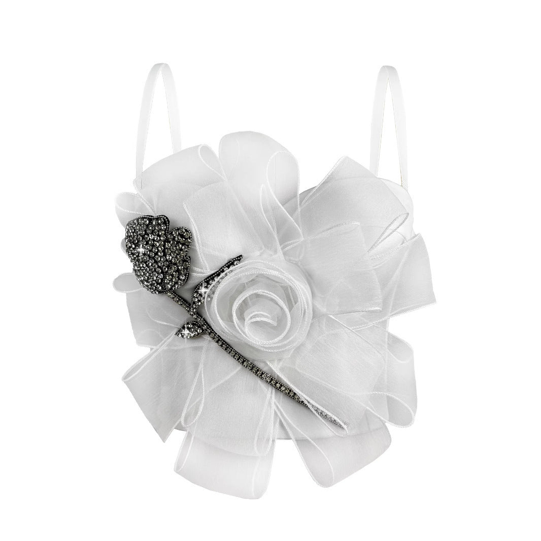 LLstyle White Organza Rose Embellished Bustier Top